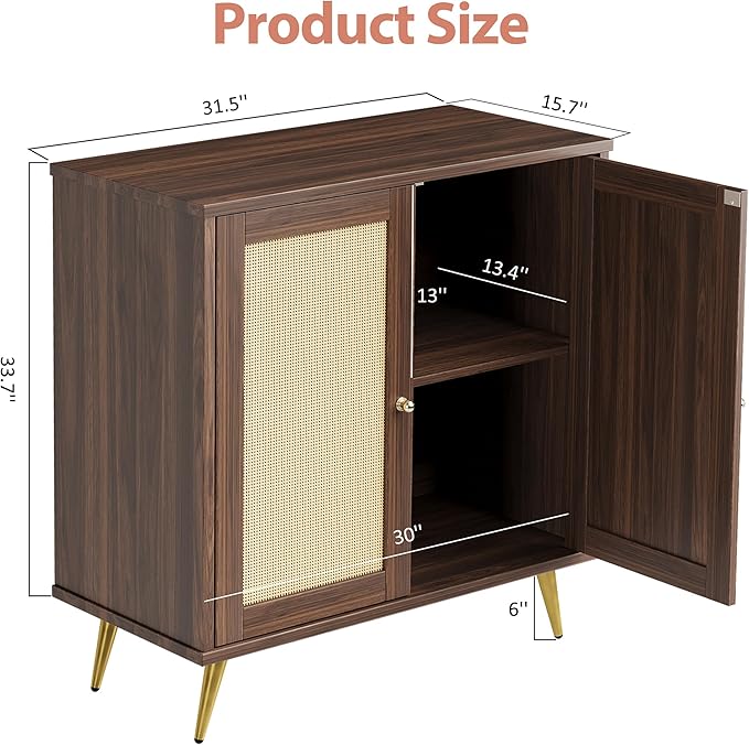 Shintenchi Rattan Buffet Cabinet with Storage, Sideboard Buffet Cabinet with Rattan Decor Doors, Modern Wood Cupboard for Kitchen Living Room Dining Room Hallway Entry,Brown