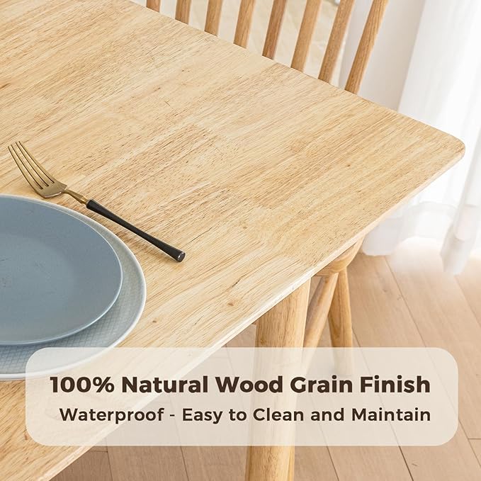 DELAVIN 59" Large Solid Wood Dining Table for 4-6 People, Mid Century Modern Oak Dining Room Table, Farmhouse Rectangular Kitchen Table for Dining Room, Living Room, Easy Assembly, Natural