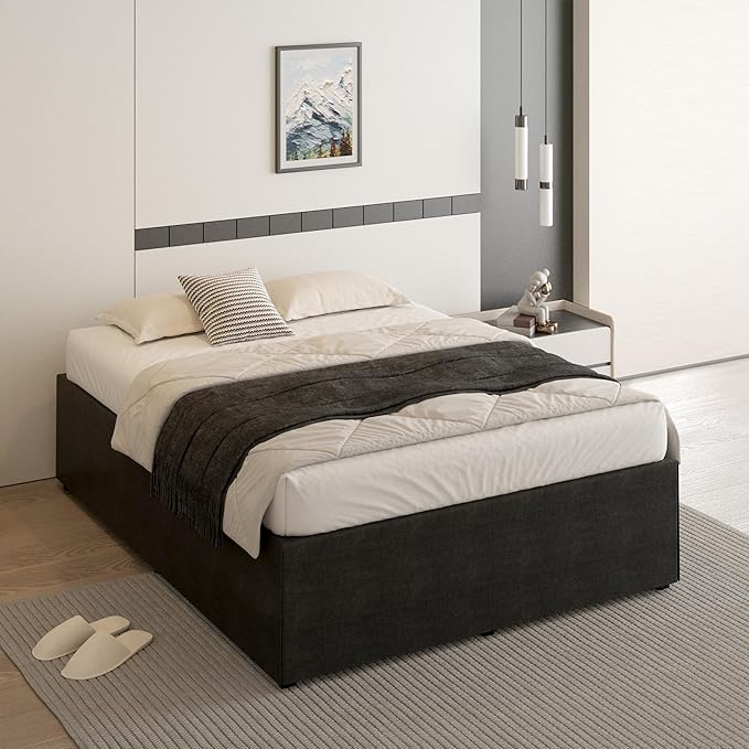 18 Inch King Size Bed Frame with Black Bed Cover, Metal King Size Platform Bed Frame No Box Spring Needed, Heavy Duty Mattress Foundation, Easy Assembly, Noise Free