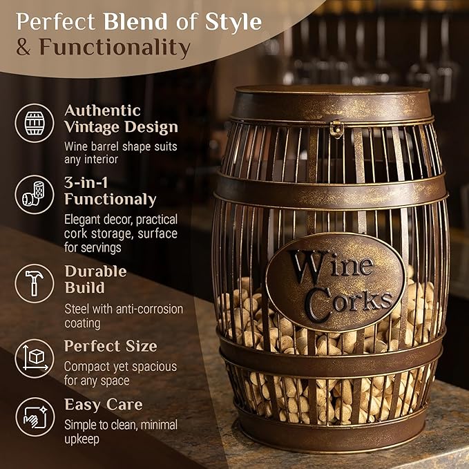 Wine Barrel Table - Cork Catcher Accent Table. Cork Holder Decorative and Storage - 2000 Corks - Regular