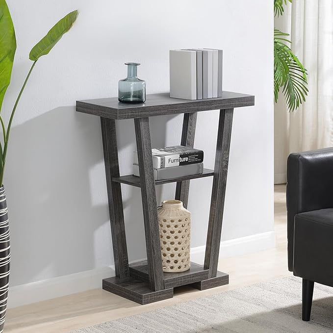 Convenience Concepts Newport V Console Table 31.5" - Modern Sofa Table with Storage Shelves, Narrow Entryway Hall Table for Living Room, Display Accent Table, Weathered Gray