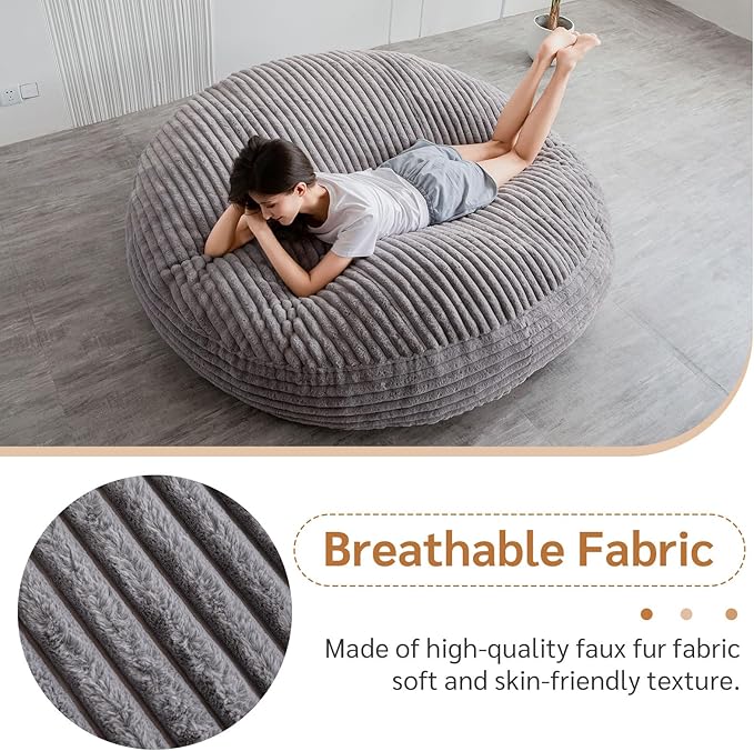 BYBYME 3 in 1 Bean Bag Chairs, Bean Bag Bed for Adults High-Density Foam Filling, Convertible Sofa Bed Faux Fur, Giant Bean Bag Chairs for Adults