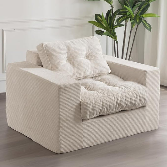 MAXYOYO Living Room Chair for Adults, Upholstered Floor Sofa with Armrests, Boneless Chair with Tufted Cushion & Backrest, Sofa in A Box, Bean Bag Couch for Bedroom Living Room, Dorm, Beige