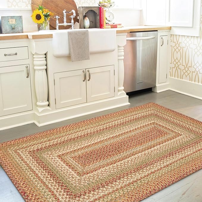Homespice Harvest Premium Jute Braided Area Rug, 22" x 72" Rectangular Hall Runner Beige - Tan - Red, Natural Jute Yarn Rustic, Country, Primitive, Farmhouse Style - 30 Day Risk Free Purchase