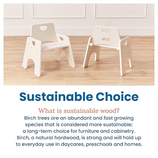 ECR4Kids Stackable Wooden Toddler Chair, 10in, Kids Furniture, White Wash, 2-Pack