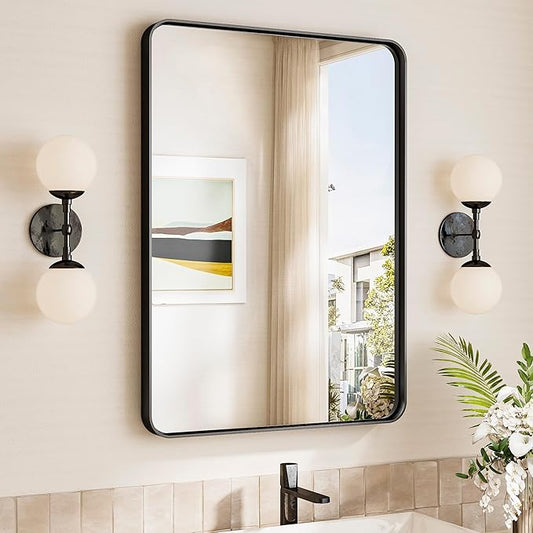 TokeShimi Black Bathroom Mirror 22x30,HD Tempered Glass,Matte Black Bathroom Vanity Mirror for Over Sink,Seamless Aluminum Framed Mirror Wall(Horizontal/Vertical)
