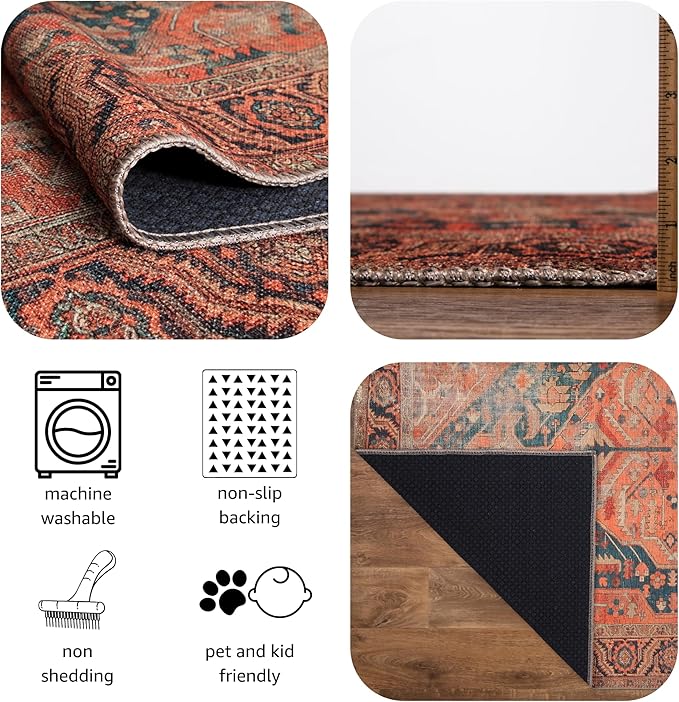 Keen Home Design 2x10 Rug - Machine Washable Runner Rug with Non-Slip Backing, Ideal for Hallway, Entryway, Kitchen, Laundry Room - Vintage, Easy Clean, Durable, Low Pile - (2'6" x 10')