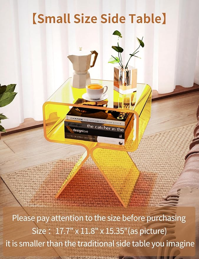 Acrylic Nightstand Side Table Modern Design Clear Home Decor Display End Table for Living Room (Yellow)