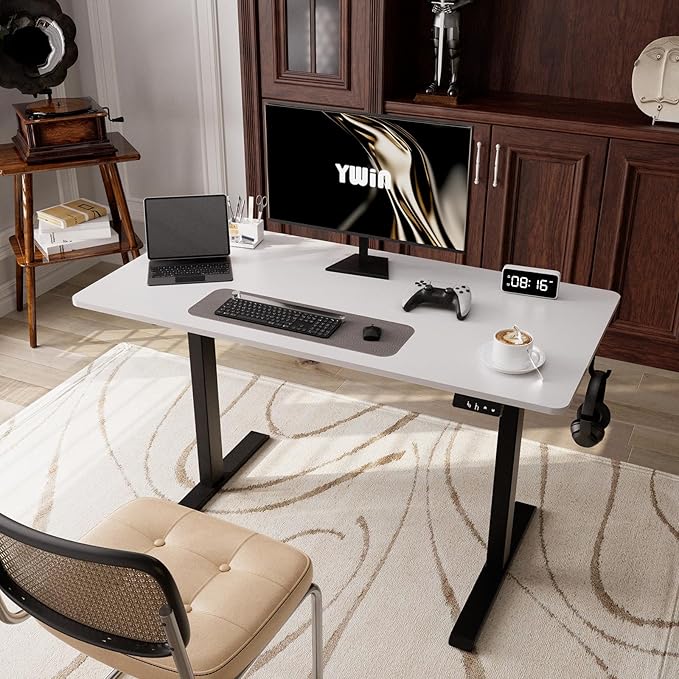Ywin Electric Height Adjustable Standing Desk with Wheels, 63 x 24 inches Ergonomic Stand Up Desk for Home Office