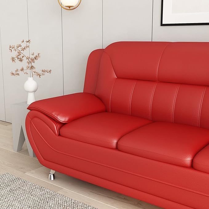 Container Furniture Direct Michael Modern Faux Leather Upholstered Stainless Steel Legs Living Room, Chair, Loveseat, Sofa, Black Camel