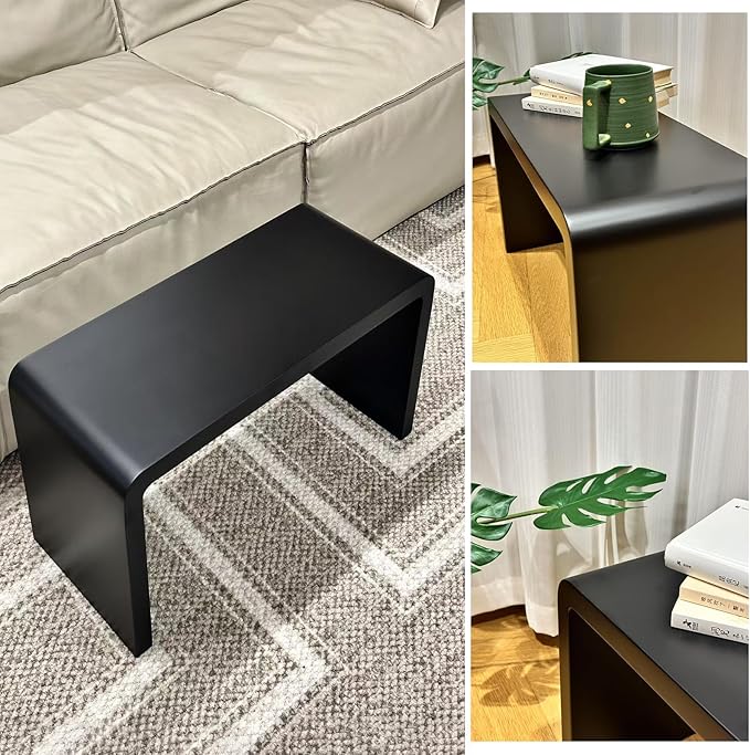 27.2" Black C Shaped Wood Tabl Set of 2, Space-Saving Slide Under Sofa Table, for Living Room Bedroom Conference Rooms Showroom Laptop Work Desk (H 27.2″ - Black, 2)