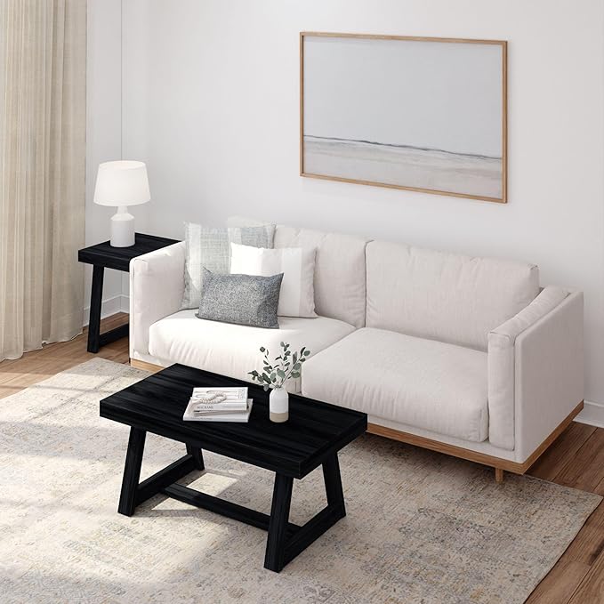 Plank+Beam Classic Square Side Table, Slim Side Table for Living Room, Narrow Nightstand for Small Spaces, Wood End Table for Bedroom, Black Wirebrush