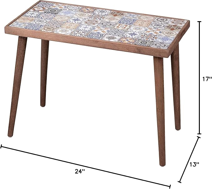 Comfyt Coffee Table, Side End Table, Nightstand Nesting Table Home Decor Bedside Table Accent Table Home Essentials Wood Tiled Top Rustic Ceramic Tiles Mexican Tile Table