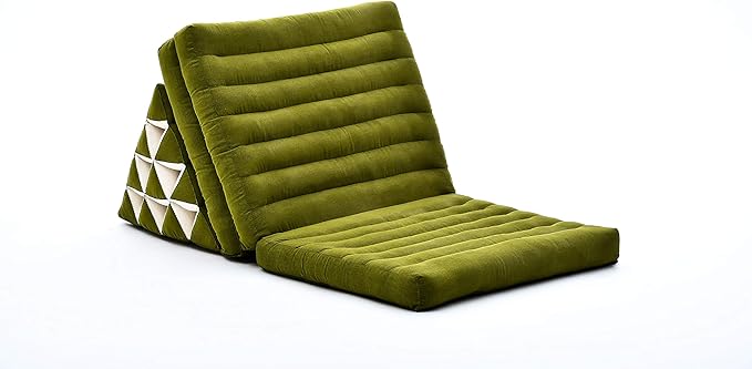 Leewadee - Comfortable Japanese Floor Mattress - Thai Floor Bed with Triangle Cushion - Futon Mattress - Thai Massage Mat, 67 x 21 inches, Green, Kapok Filling