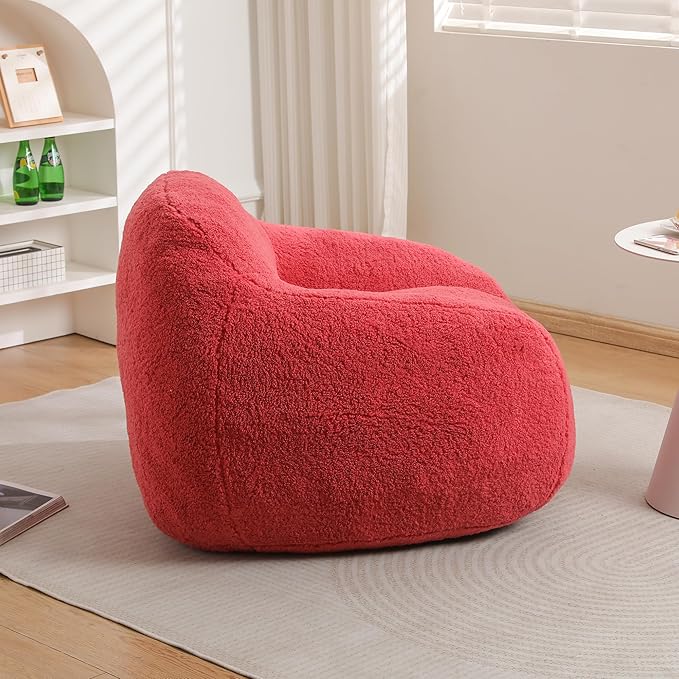 Furniliving Bean Bag Chair, Oversized Bean Bag Couch for Adults Comfy Bean Bag Sofa with Back Support, Giant Bean Bag Chair Stuffed Floor Sofa for Living Room Bedroom Dorm Office, Teddy, Rose Red