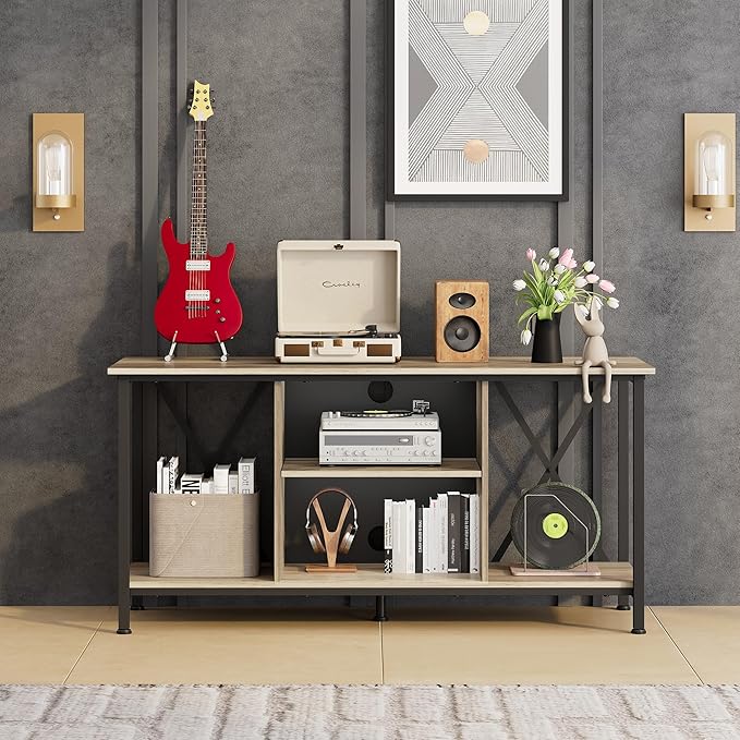 WLIVE TV Stand up to 45 Inch TV, 41" Entertainment Center with Open Storage Shelf for Living Room, Greige