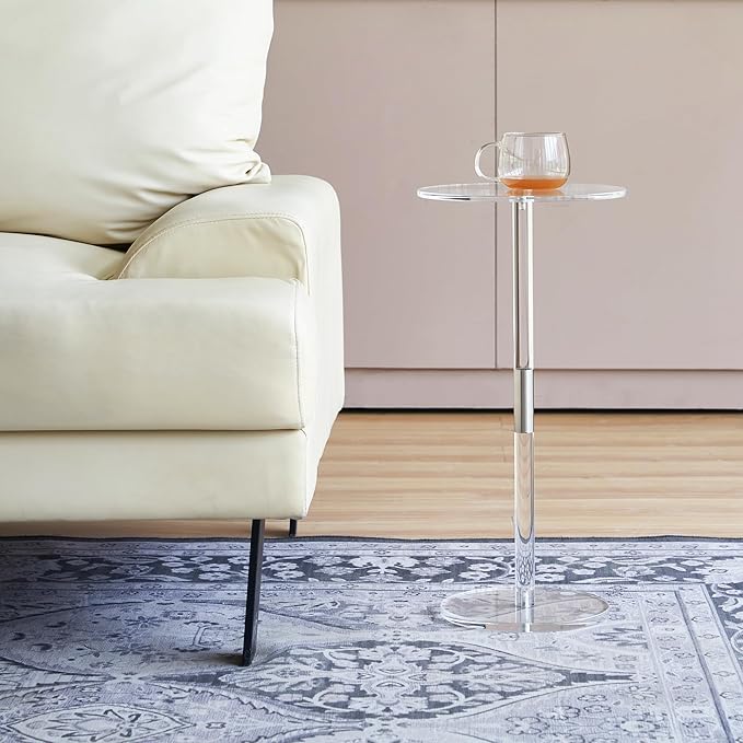 Small Side Table Acrylic Round Drink Table Clear End Table Modern Accent Acrylic Table 10 inch for Living Room Dorm Bedroom Bathroom Outdoor