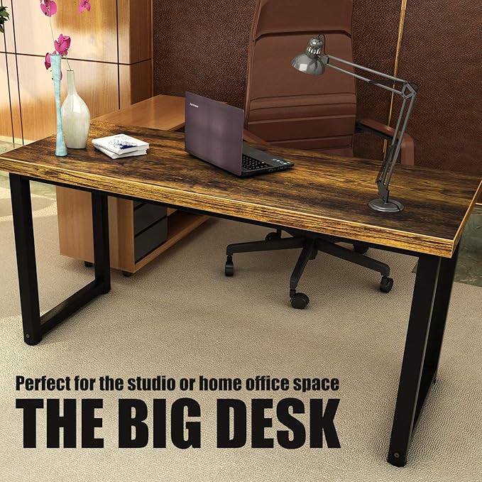 TOPSKY 59" Big Large Computer Office Desk 1.88" Thickness Desktop (Rustic Brown)
