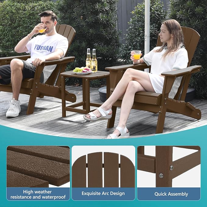 Adirondack Side Table,HDPE Weather Resistant,Wooden Textured for Adirondack Chairs,Patio,Garden, Porch, Backyard Use, Coffee