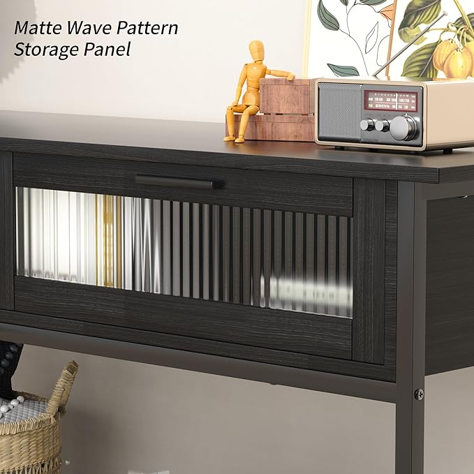 Aetheris 47" Console Table with 2 Drawers, 2 Tier Sofa Table with Storage,Entryway Table, Industrial Console Table for Entryway, Sofa Table Behind Couch for Living Room, Black