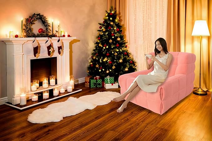 Bean Bag Chair - Memory Foam Bean Bag Chair for Adults, Comfy High-Resilience Single Sofa, Small Space Floor Chair, Chaise Lounge for Living Room, Bedroom (Pink, Square)