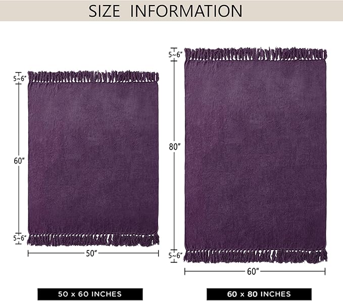 Chenille Throw Blanket for Couch 50"X 60", Soft Cozy Throws with Fringe Tassel for Bed Sofa Chair Cover, Lightweight Knitted Decorative Boho Blankets for Living Room, Dark Purple
