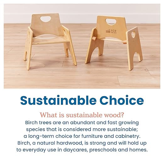 ECR4Kids Stackable Wooden Toddler Chair, 8in, Kids Furniture, Natural, 2-Pack