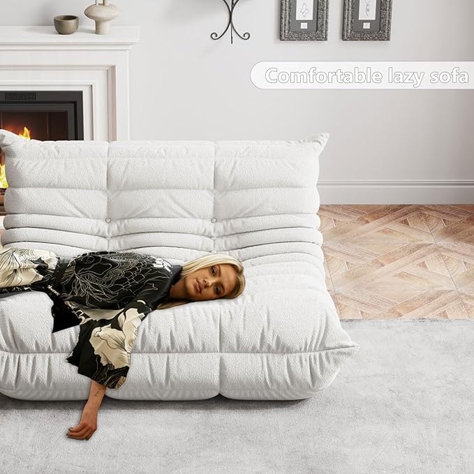 Bean Bag Chairs for Adults, BeanBag Reading Chair Memory Foam Couch, Floor Chair Soft Teddy Material, Comfy Reading Nook Chairs for Bedroom Living Room Office(White)