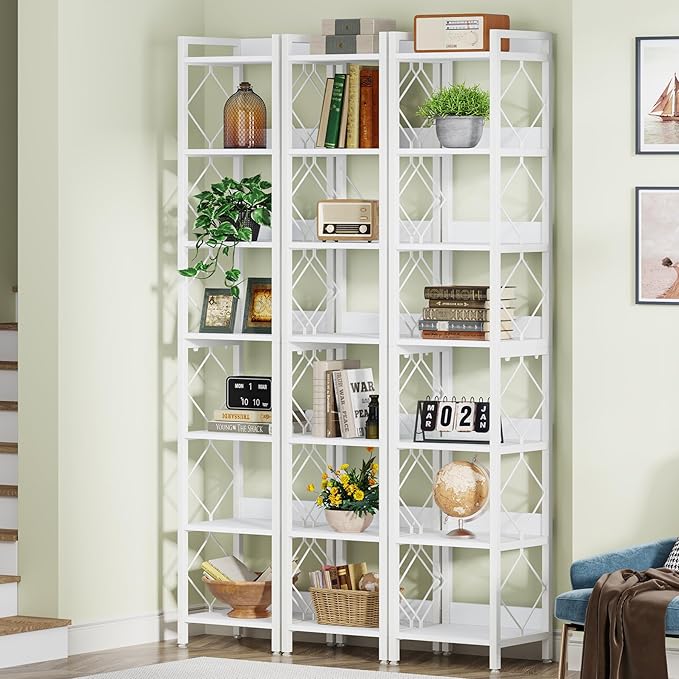 Tribesigns 78.7 Inch Extra Tall Narrow Bookshelf, 7 Tier Skinny Bookcase for Small Spaces, Freestanding Display Shelves, Multifunctional Corner Storage Organizer for Home Office, White