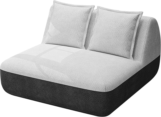 Hobestluk Small Sofa Couch Lounge Sofa Chair for Living Room, Comfy Memory Foam Couch, Mini Sofa with Side Pocket for Living Room, Bedroom (Grey+Beige)