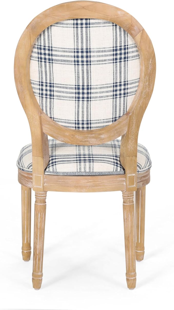 Christopher Knight Home Phinnaeus Dining Chair Set, Set of 2, Fabric, Dark Blue Plaid + Natural