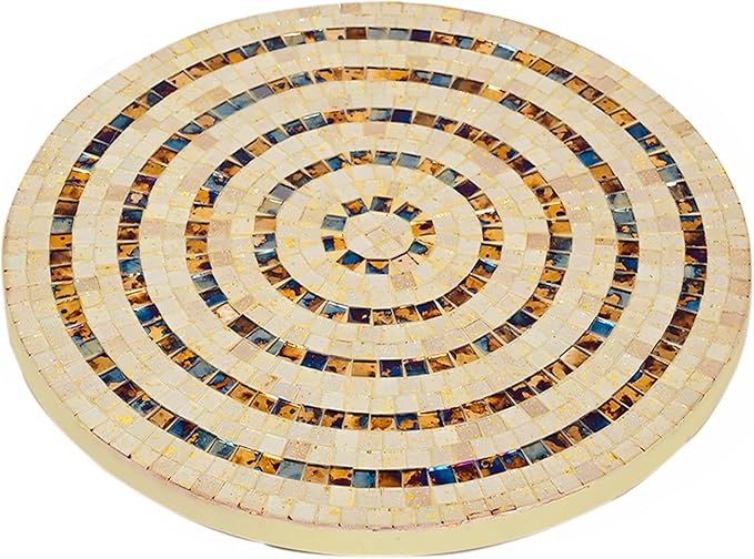 CLEENTABLE Mosaic Round End Table - Lightweight Handcrafted Accent Coffee Table with Durable Enamel Finish & Aluminum Legs Modern Side Table for Living Room, Bedroom & Balcony (Multi)