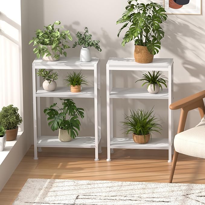 Narrow Side Table for Small Space, 3-Tier Small End Table with Shelf Holder, Slim Nightstand, Skinny Snack Couch Table in Living Room, Bedroom, Study, Kitchen and Balcony (White)