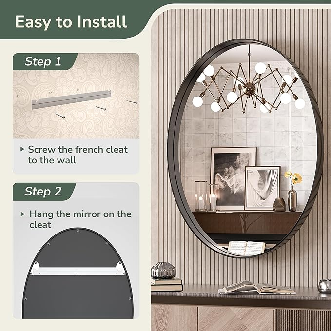 TokeShimi Oval Black Mirrors for Bathroom 22x30 Inch with Non-Rusting Aluminum Alloy Brushed Black Matte Framed for Wall Vanity Farmhouse Modern Minimalist Home Decor,Vertical or Horizontal