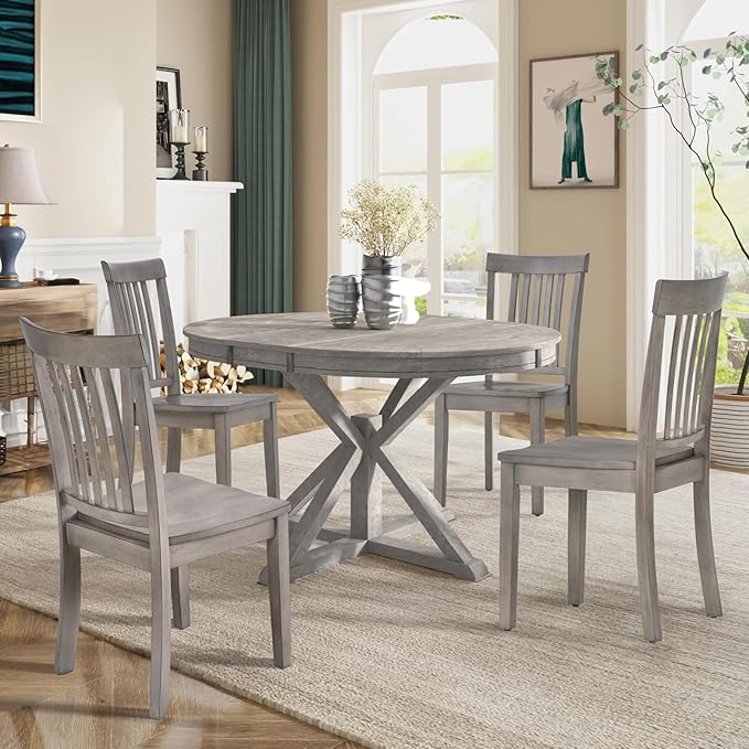 COLAMY Wooden Dining Chairs Set of 6, Spindle High Back Windsor Kitchen Side Chair, Farmhouse Dining Chairs for Kitchen and Dining Room, Light Grey