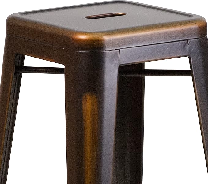 Flash Furniture Kai Commercial Grade 4 Pack 30" High Backless Distressed Copper Metal Indoor-Outdoor Barstool
