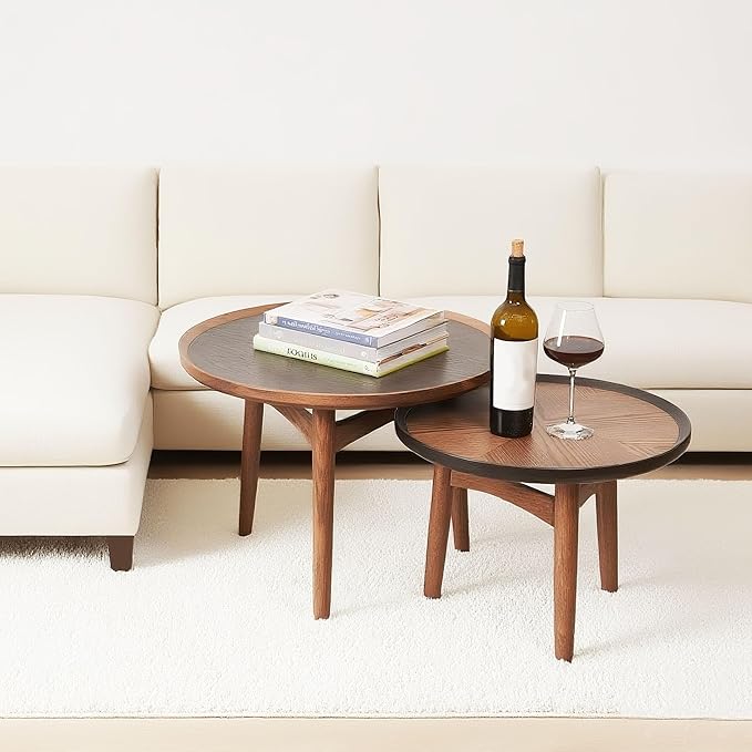 CONSDAN 24 Round Coffee Table, Solid Oak Frame & Veneer Top, USA Grown Hardwood, Modern Living Room, Lounge Side Table (Single Large Piece)