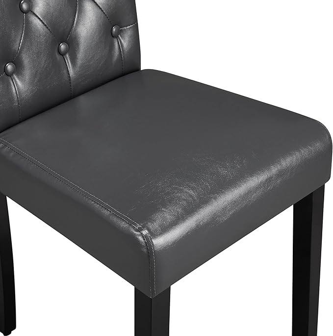 Yaheetech Dining Chairs Set of 6 Modern Style Faux Leather Dining Room Chairs with Solid Wood Legs and Button Tufted Padded for Home Kitchen, Gray