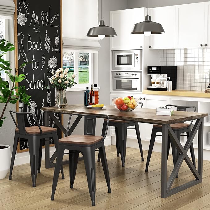 Yongchuang 18" Bar Stools Set of 4 Metal Stackable Short Stools for Classroom Kitchen Dining Stool Chairs with Wood Top Low Back