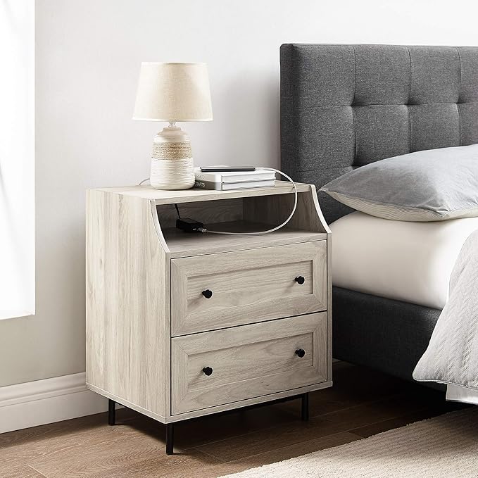 Walker Edison Florence 22 Inch 2 Drawer Open Top Side Table with USB Port - Birch