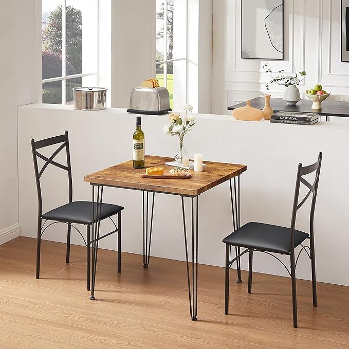 VECELO Kitchen Dining Room Table Set with 2 Chairs for Small Space, Apartment,Metal Steel Frame