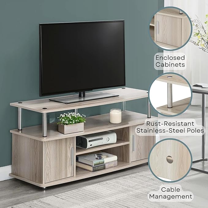 Convenience Concepts Designs2Go Monterey Stand Family Entertainment Center with Storage Cabinets and Shelves, Modern TV Console for Living Room, Office, 47.25", Ice White