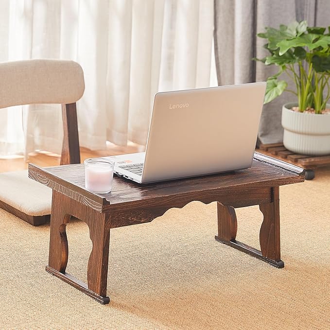 Japanese Floor Table,Small Coffee Table & Tea Table, Altar Table for Meditation,Low Table for Sitting on The Floor,Wood Bed Table Trays with Foldable Legs,Bed Laptop Desk