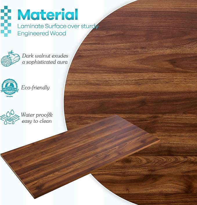 Kaboon Universal Tabletop 60"x18", Solid One-Piece Melamine Table Top, Double L-Desk Floating Desk DIY, Home and Office,Dark Walnut