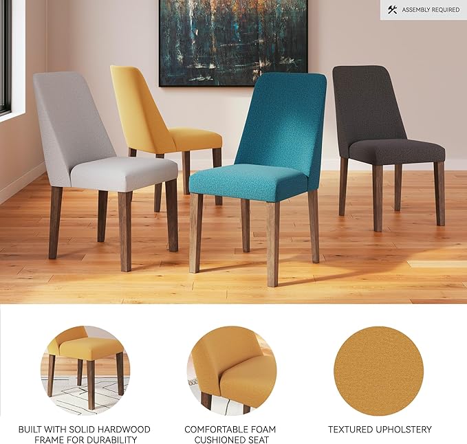 Signature Design by Ashley Lyncott Contemporary Dining Room Upholstered Side Chair with Foam Cushion, 2 Count, Yellow & Brown
