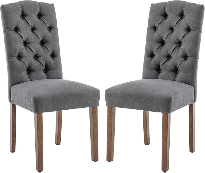 Tufted Upholstered Parsons Dining Chair Set Fabric Diner Accent Stylish Modern Kitchen Living Room with Button Sturdy Solid Wood Legs