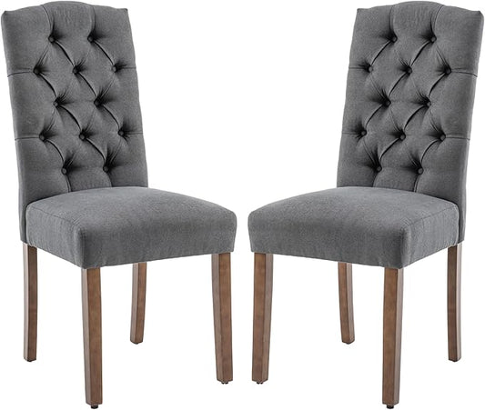 Tufted Upholstered Parsons Dining Chair Set Fabric Diner Accent Stylish Modern Kitchen Living Room with Button Sturdy Solid Wood Legs