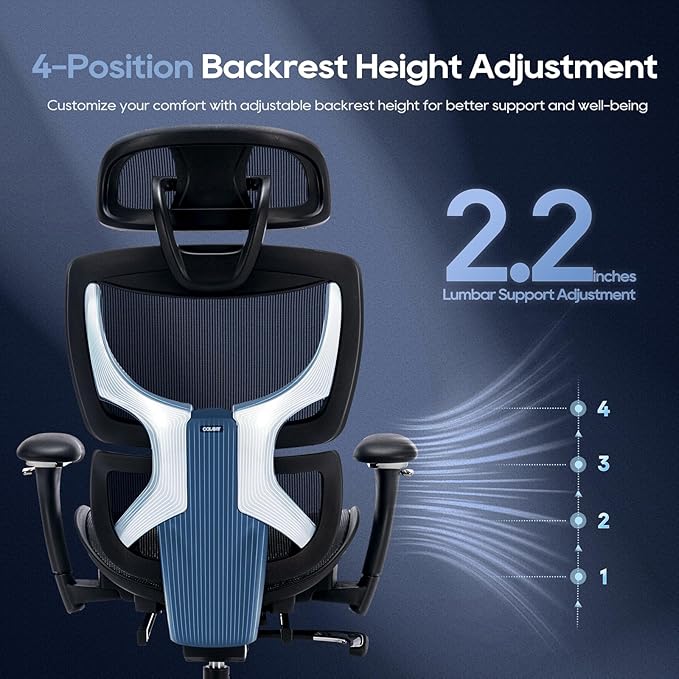 COLAMY Ergonomic Mesh Office Chair with Footrest, Executive High Back Computer Desk Chair with Wide Headrest and Adjustable 3D Arms, Backrest Height, Tilt Lock and Lumbar Support, Black
