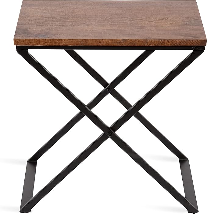 Kate and Laurel Laraway Modern Side Table, 20 x 14 x 20, Rustic Brown and Black, Metal Bedroom Nightstand Table with Solid Wood Tabletop and Foldable Frame