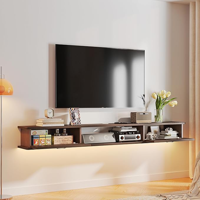Floating TV Stand with 2 Doors,47'' Wall-Mounted TV Console,Floating TV Cabinet,Floating Console Shelf,Wall Mounted TV Cabinet(Walnut)